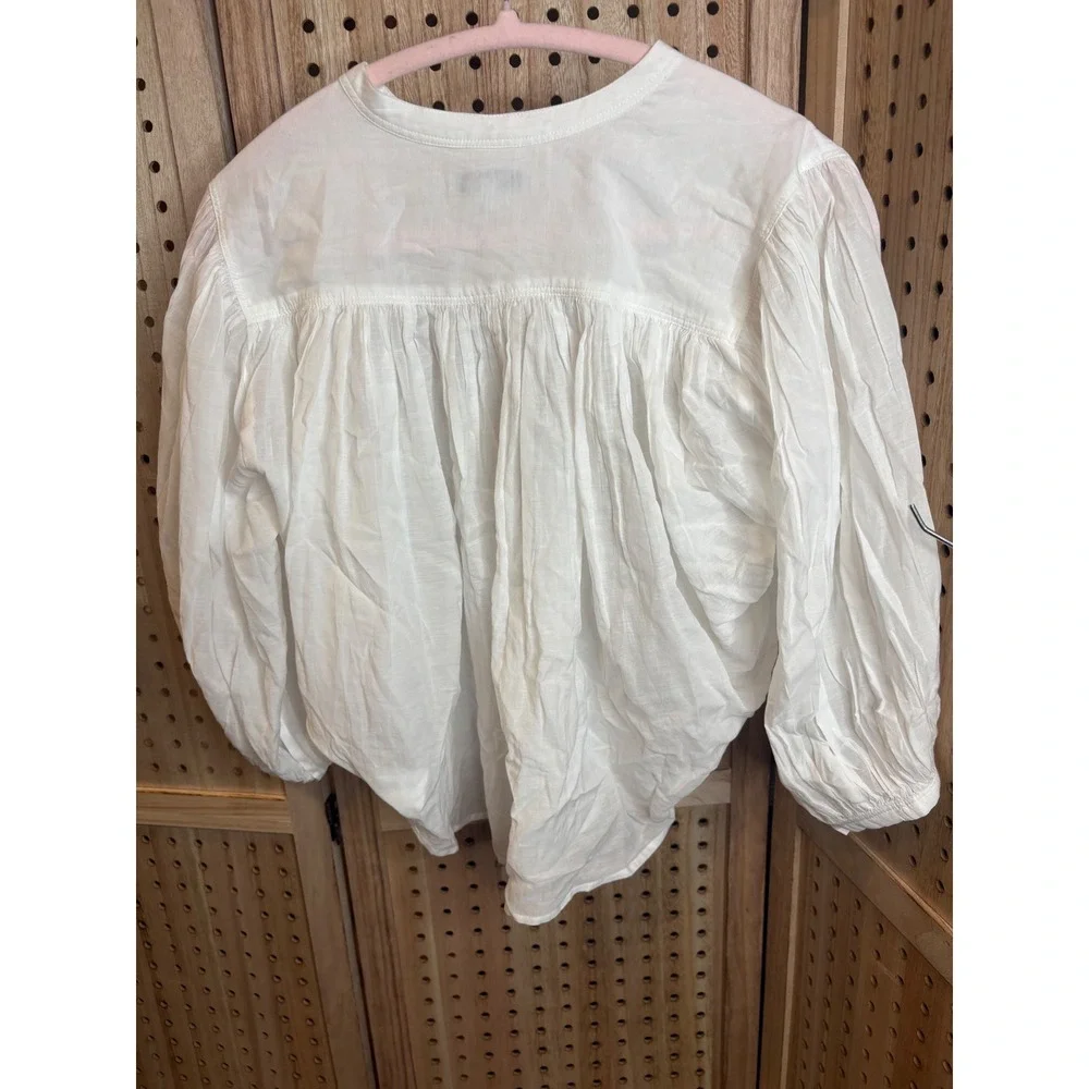 Madewell White Puff Sleeve Blouse Top Cotton Viscose Small Button Up NWOT